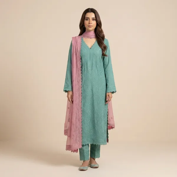 Pastel_Teal_Premium_Georgette_Kurta_Pant_Set_For_Women