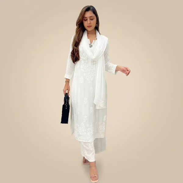 White_Premium_Georgette_Kurti_Palazzo_Set_For_Women