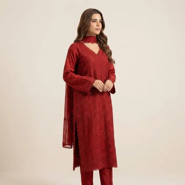 Red_Premium_Georgette_Kurta_Pant_Set_For_Women