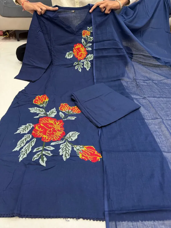 Summer_Premium_Cotton_Rose_Embroidery_Kurta_Pant_Dupatta_Set
