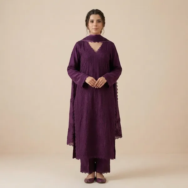 Wine_Premium_Georgette_Kurta_Pant_Set_For_Women