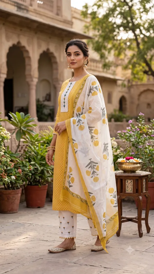 Unstitched_Yellow_Soft_Cotton_3Pcs_Salwar_Suit_For_Women