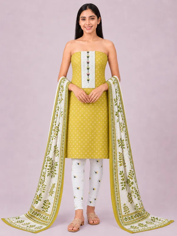 Unstiched_Yellow_Soft_Cotton_3Pcs_Salwar_Suit_For_Women