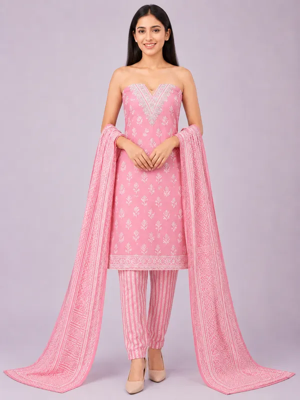 Unstiched_Pink_Soft_Cotton_3Pcs_Salwar_Suit_For_Women