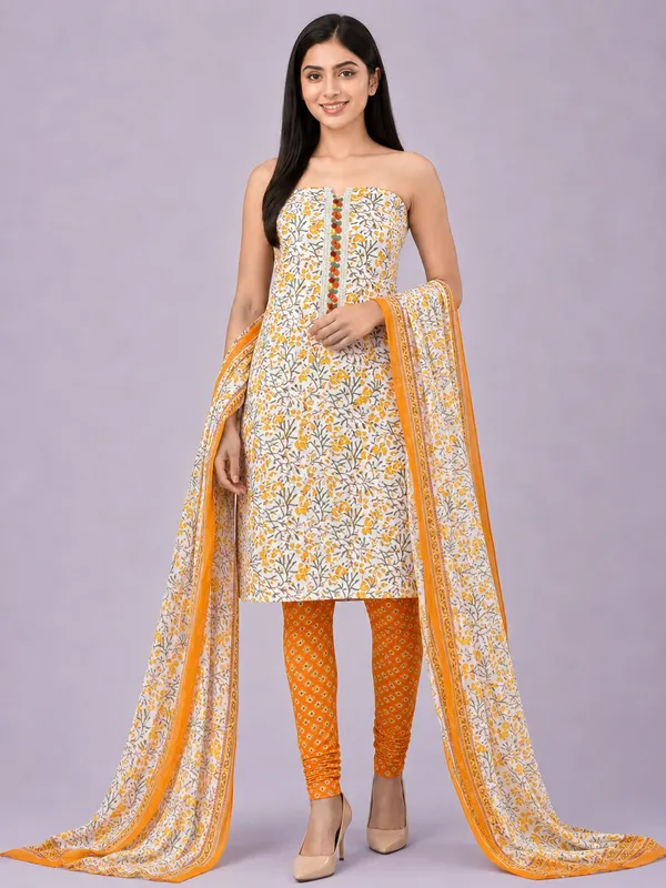 Unstiched_Yellow_Soft_Cotton_3Pcs_Salwar_Suit_For_Women