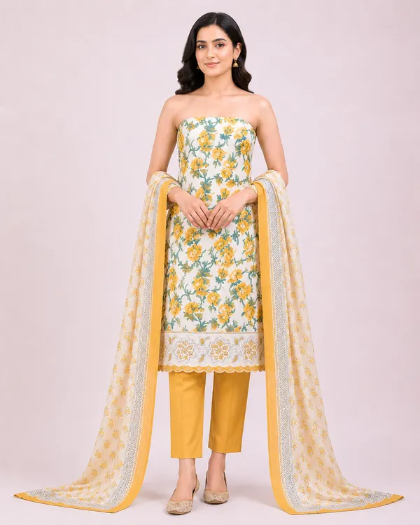 Unstiched_Yellow_Soft_Cotton_3Pcs_Salwar_Suit_For_Women