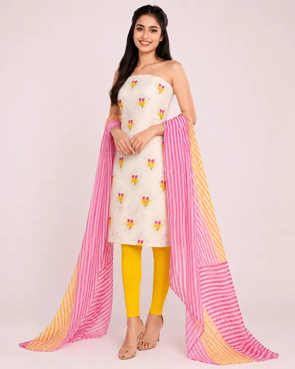 Unstiched_Yellow_Soft_Cotton_3Pcs_Salwar_Suit_For_Women