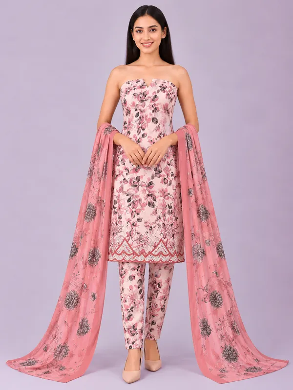 Unstiched_Orange_Soft_Cotton_3Pcs_Salwar_Suit_For_Women