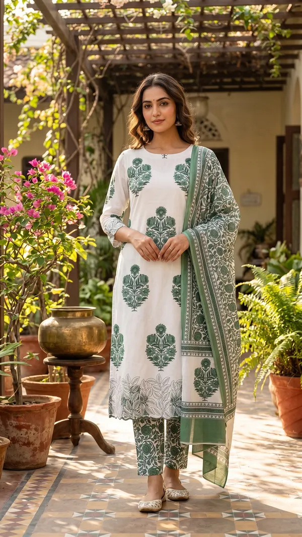 Unstitched_Green_Soft_Cotton_3Pcs_Salwar_Suit_For_Women