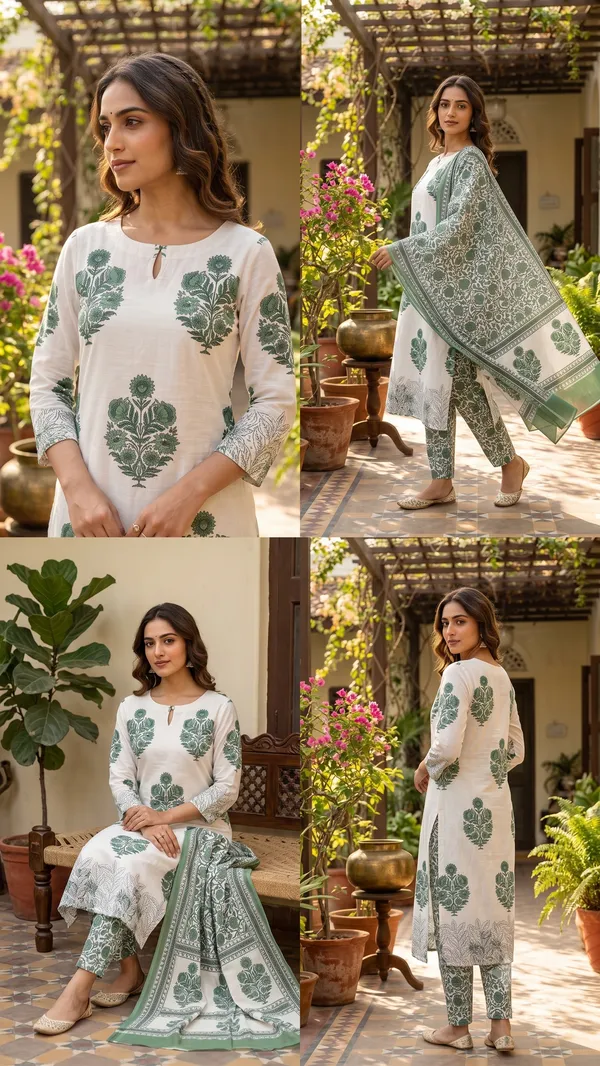 Unstitched_Green_Soft_Cotton_3Pcs_Salwar_Suit_For_Women