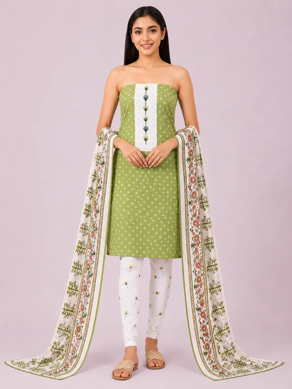 Unstiched_Green_Soft_Cotton_3Pcs_Salwar_Suit_For_Women