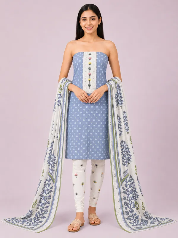 Unstiched_Blue_Soft_Cotton_3Pcs_Salwar_Suit_For_Women