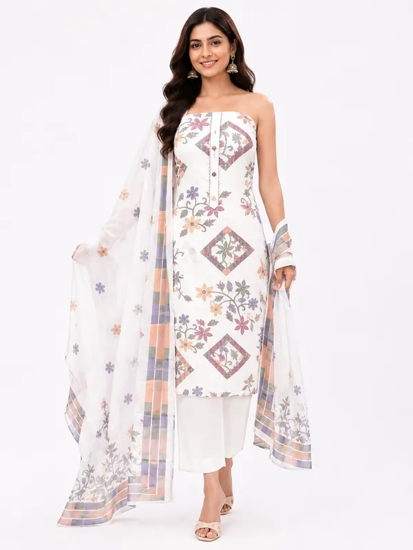 Unstiched_White_Soft_Cotton_3Pcs_Salwar_Suit_For_Women