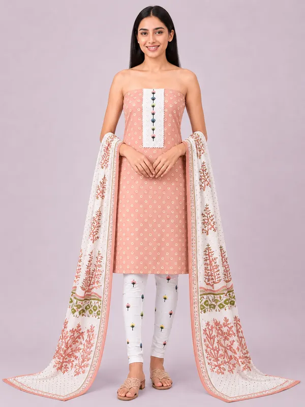 Unstiched_Peach_Soft_Cotton_3Pcs_Salwar_Suit_For_Women