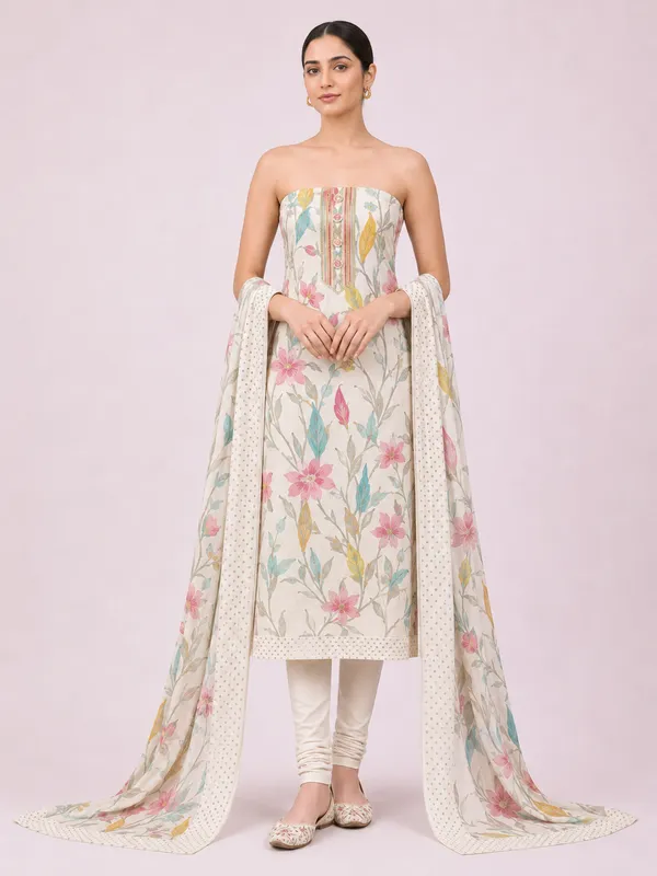 Unstiched_Cream_Soft_Cotton_3Pcs_Salwar_Suit_For_Women