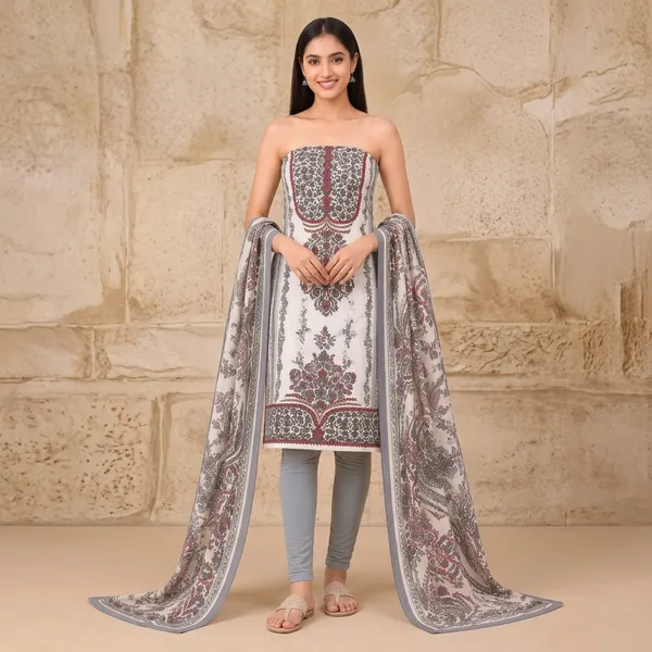 Unstiched_Grey_Soft_Cotton_3Pcs_Salwar_Suit_For_Women