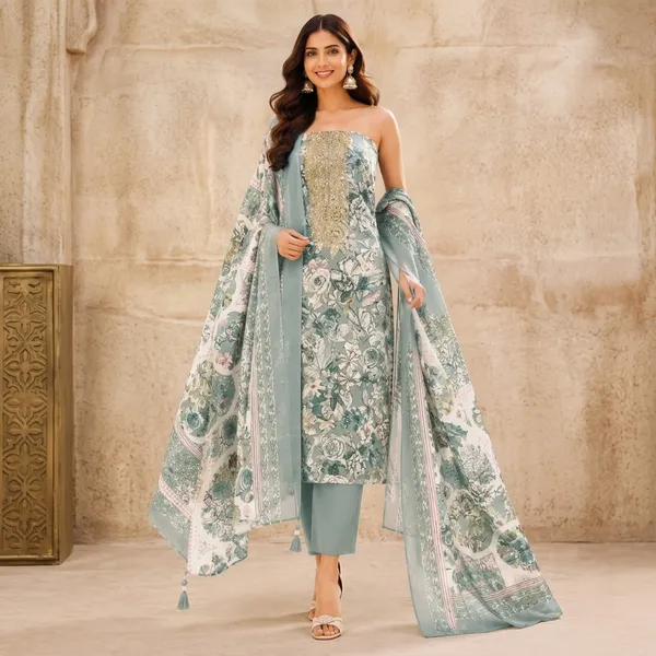 Unstiched_Gold_Soft_Cotton_3Pcs_Salwar_Suit_For_Women