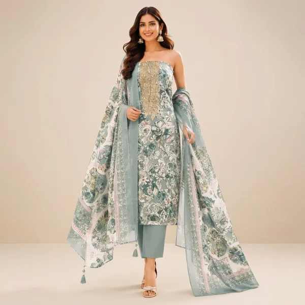 Unstiched_Gold_Soft_Cotton_3Pcs_Salwar_Suit_For_Women