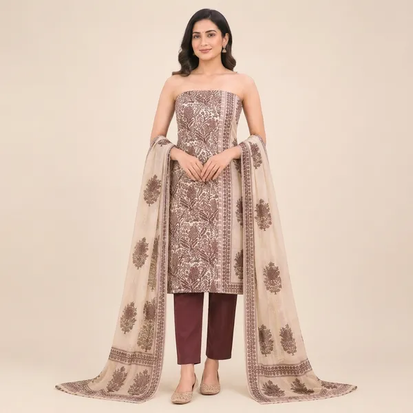 Unstiched_Maroon_And_Blue_Soft_Cotton_3Pcs_Salwar_Suit_For_Women