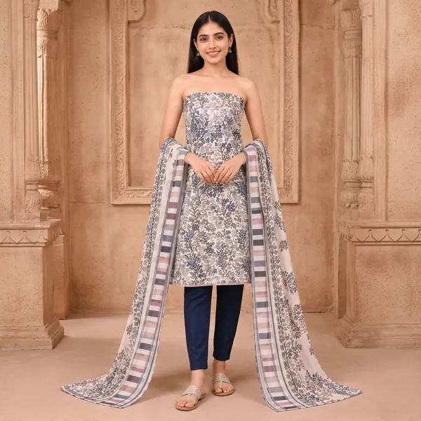 Unstiched_Blue_And_Maroon_Soft_Cotton_3Pcs_Salwar_Suit_For_Women