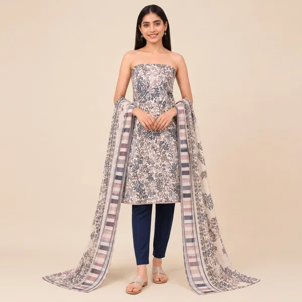 Unstiched_Blue_And_Maroon_Soft_Cotton_3Pcs_Salwar_Suit_For_Women