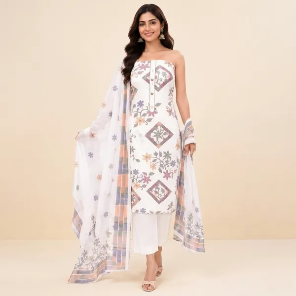 Unstiched_White_Soft_Cotton_3Pcs_Salwar_Suit_For_Women
