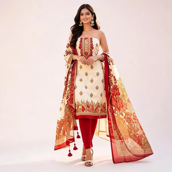 Unstiched_Maroon_And_Cherry_Red_Soft_Cotton_3Pcs_Salwar_Suit_For_Women