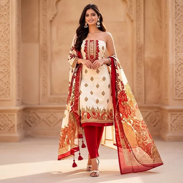 Unstiched_Maroon_And_Cherry_Red_Soft_Cotton_3Pcs_Salwar_Suit_For_Women