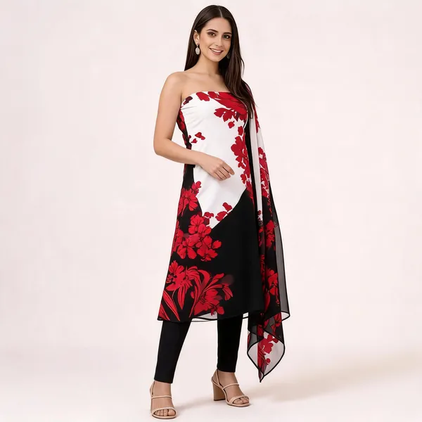 Unstiched_Black_And_Red_Soft_Cotton_3Pcs_Salwar_Suit_For_Women