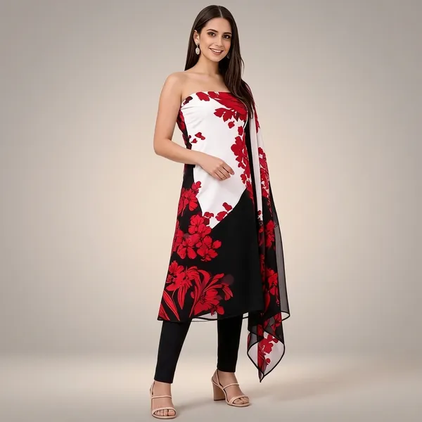 Unstiched_Black_And_Red_Soft_Cotton_3Pcs_Salwar_Suit_For_Women