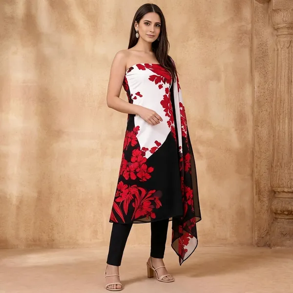 Unstiched_Black_And_Red_Soft_Cotton_3Pcs_Salwar_Suit_For_Women