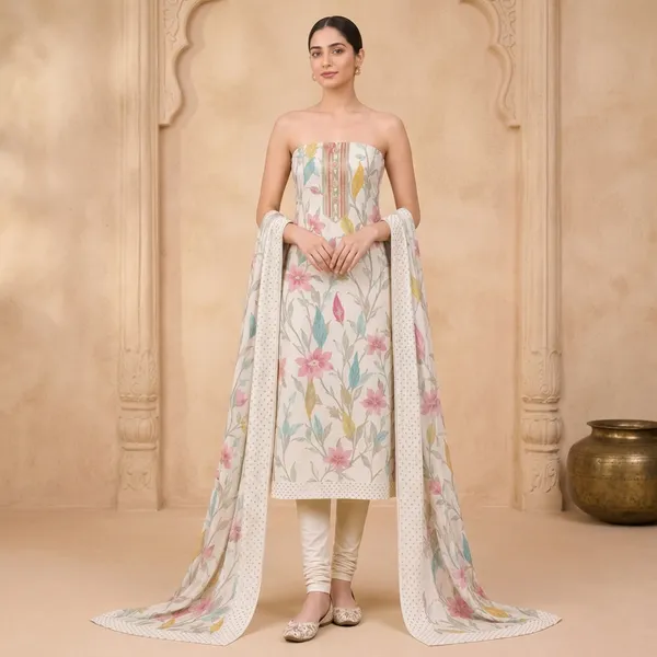 Unstiched_Cream_Soft_Cotton_3Pcs_Salwar_Suit_For_Women