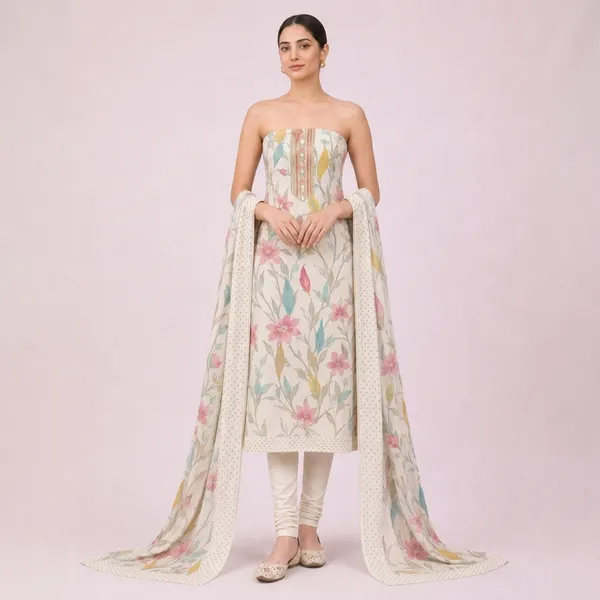 Unstiched_Cream_Soft_Cotton_3Pcs_Salwar_Suit_For_Women