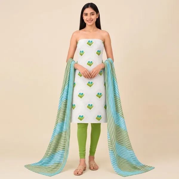 Unstiched_Parrot_Green_Soft_Cotton_3Pcs_Salwar_Suit_For_Women
