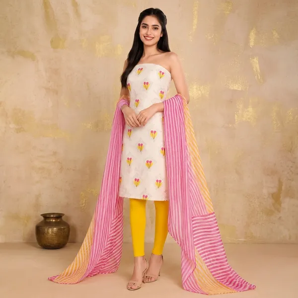 Unstiched_Yellow_Soft_Cotton_3Pcs_Salwar_Suit_For_Women