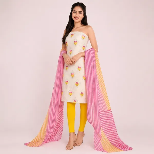 Unstiched_Yellow_Soft_Cotton_3Pcs_Salwar_Suit_For_Women