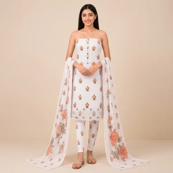 Unstiched_Cream_And_Orange_Soft_Cotton_3Pcs_Salwar_Suit_For_Women