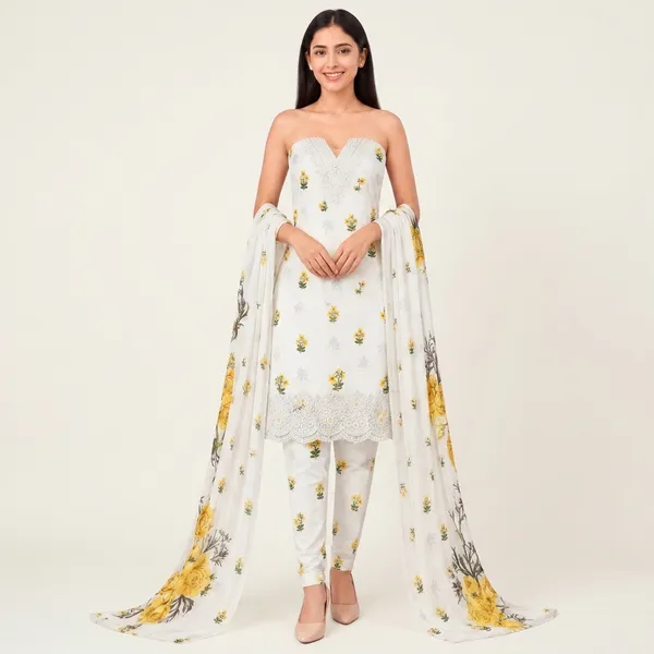 Unstiched_Cream_And_Yellow_Soft_Cotton_3Pcs_Salwar_Suit_For_Women