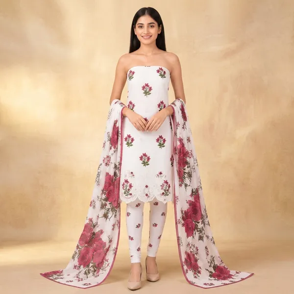 Unstiched_Cream_And_Peach_Soft_Cotton_3Pcs_Salwar_Suit_For_Women