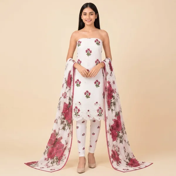 Unstiched_Cream_And_Peach_Soft_Cotton_3Pcs_Salwar_Suit_For_Women