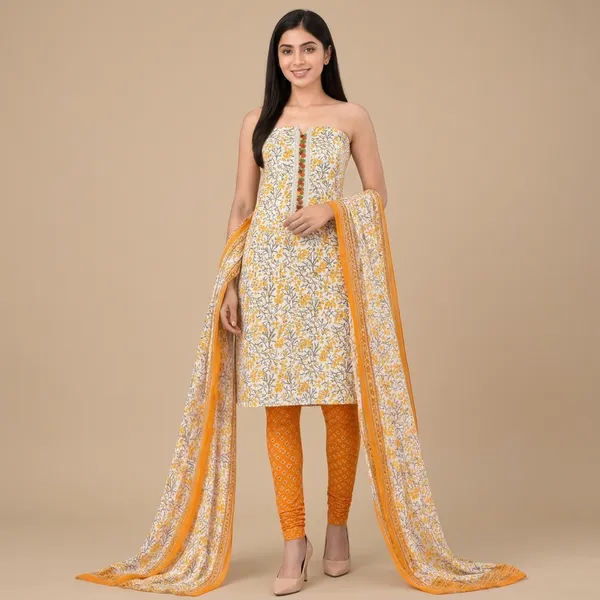 Unstiched_Yellow_Soft_Cotton_3Pcs_Salwar_Suit_For_Women