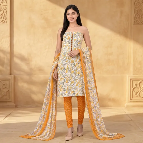 Unstiched_Yellow_Soft_Cotton_3Pcs_Salwar_Suit_For_Women