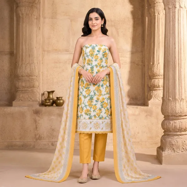 Unstiched_Yellow_Soft_Cotton_3Pcs_Salwar_Suit_For_Women