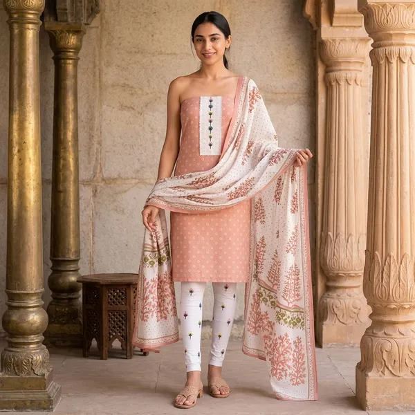 Unstiched_Peach_Soft_Cotton_3Pcs_Salwar_Suit_For_Women