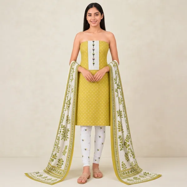 Unstiched_Yellow_Soft_Cotton_3Pcs_Salwar_Suit_For_Women