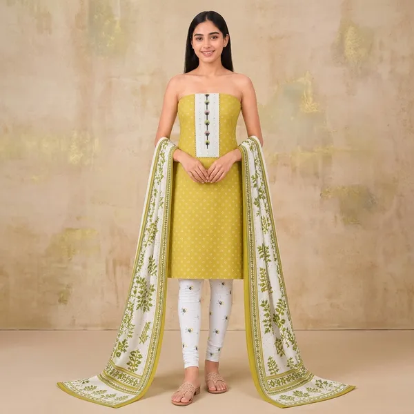 Unstiched_Yellow_Soft_Cotton_3Pcs_Salwar_Suit_For_Women
