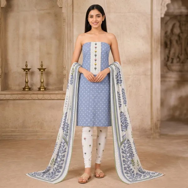 Unstiched_Blue_Soft_Cotton_3Pcs_Salwar_Suit_For_Women
