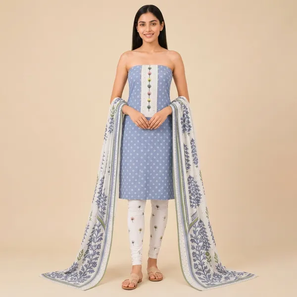 Unstiched_Blue_Soft_Cotton_3Pcs_Salwar_Suit_For_Women
