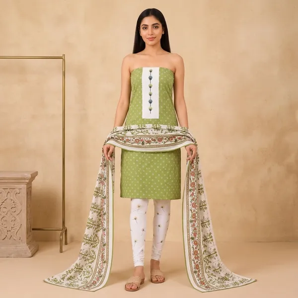 Unstiched_Green_Soft_Cotton_3Pcs_Salwar_Suit_For_Women