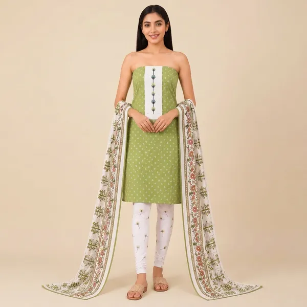 Unstiched_Green_Soft_Cotton_3Pcs_Salwar_Suit_For_Women
